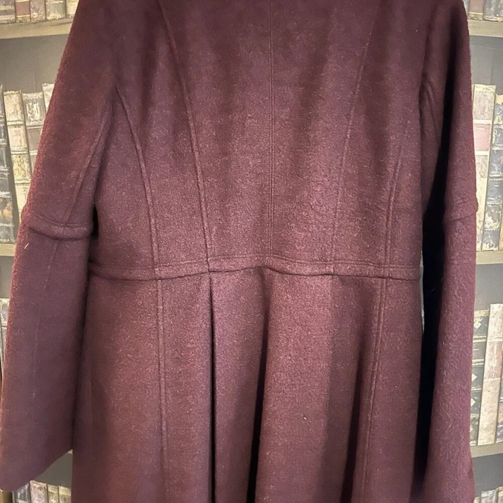 Guess Y2K Belted Pea Coat Womens XL Maroon Burgundy Silver Buttons - Picture 2 of 10